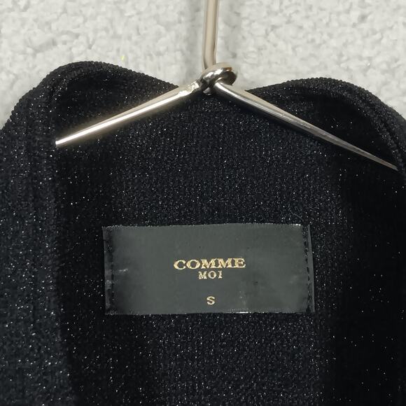 Comme Moi Moto Blazer Size Small Black with Silver Knit Accents Slanted Zipper - Picture 7 of 8